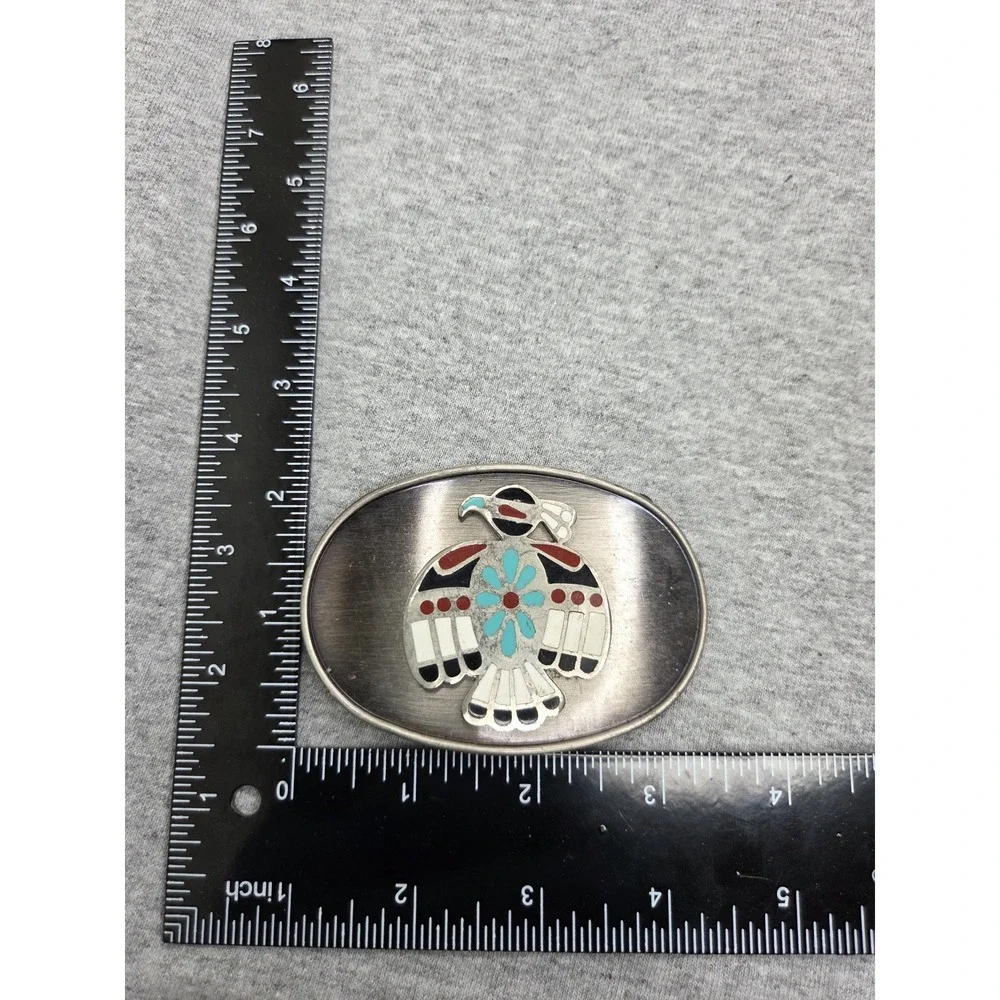 Vintage 1980s Turquoise Thunderbird Native Navajo Belt Buckle Southwestern